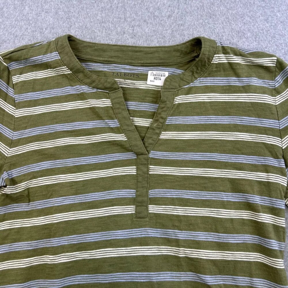 Talbots Shirt Womens Small Green Blue Striped V Neck Long Sleeve Casual Ladies - Picture 3 of 5